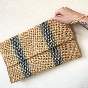 beachy woven straw wristlet bag